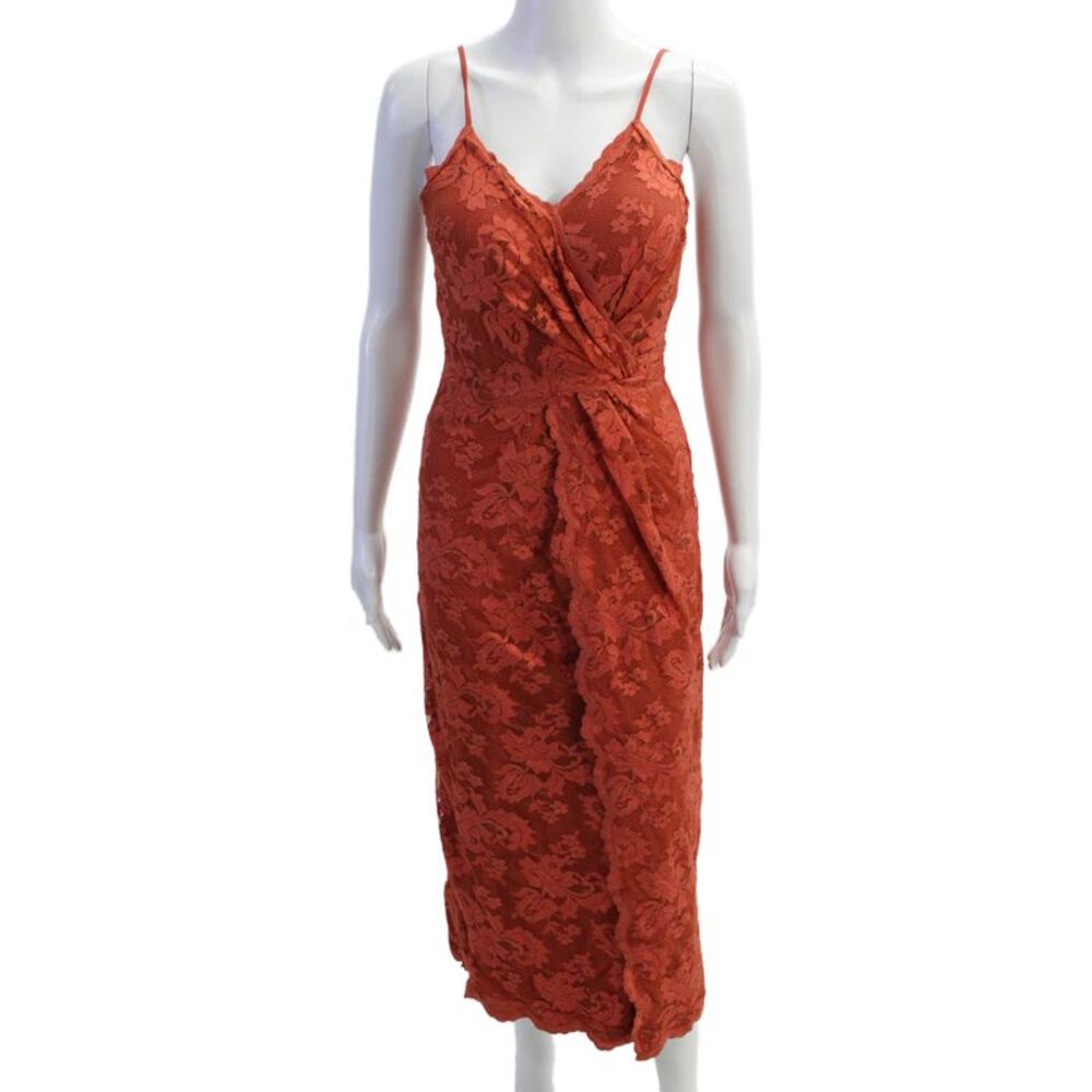 Olvis Womens Bodycon Slip Dress Orange Floral V-Neck Full-Length Size 3